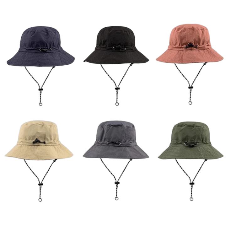 Summer Sun Protection Waterproof Quick Dry Foldable Unisex Bucket Hat Windproof Rope Fisherman Hat for Women Men