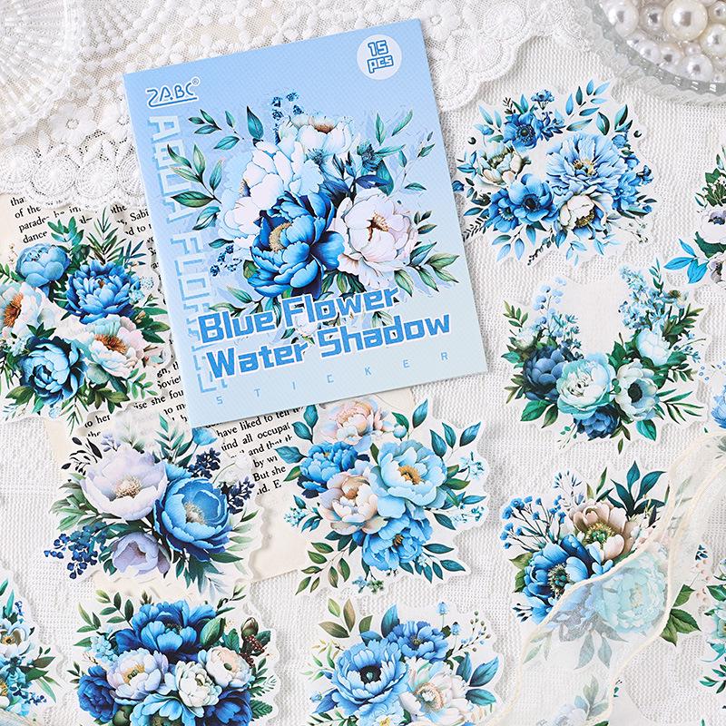 ZABC Watercolor Flower Rhyme Series Oil Stickers - 15 Sheets, 6 Styles, Large Size, Cross-Border.