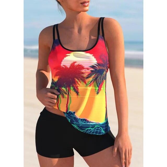 2024 weiblichen Badeanzug Bikini Set Mode Badeanzug Sommer Frauen Sexy Tankini Bademode Swimdrss Neue Design Druck Bademode
