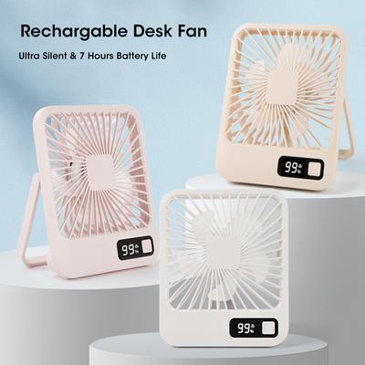 Desk  7H Timing Ultra Quiet Small USB Portable Table Fan Rechargeable Cooling Fan 5 Speeds Powerful Wind Offices Home Fan