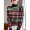 Damen Retro Gestreifter Strickpullover mit hohem Kragen - Vielseitig & Modisch für Herbst/Winter