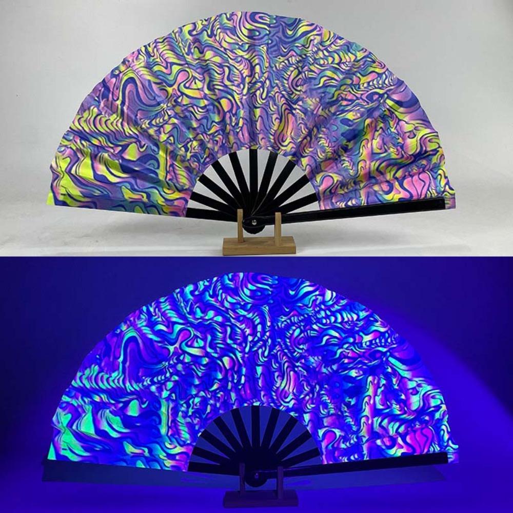 Ventilateur Psychedélique Néon Vibrant 13 pouces Papillon Ventilateur Luminescent Réactif aux UV Cosplay