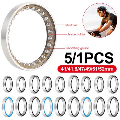 Lot de 5/1 roulements de casque de vélo, roulements de direction VTT, pièces de réparation en acier pour accessoires de vélo de montagne 41/41,8/47/49/51/52 mm