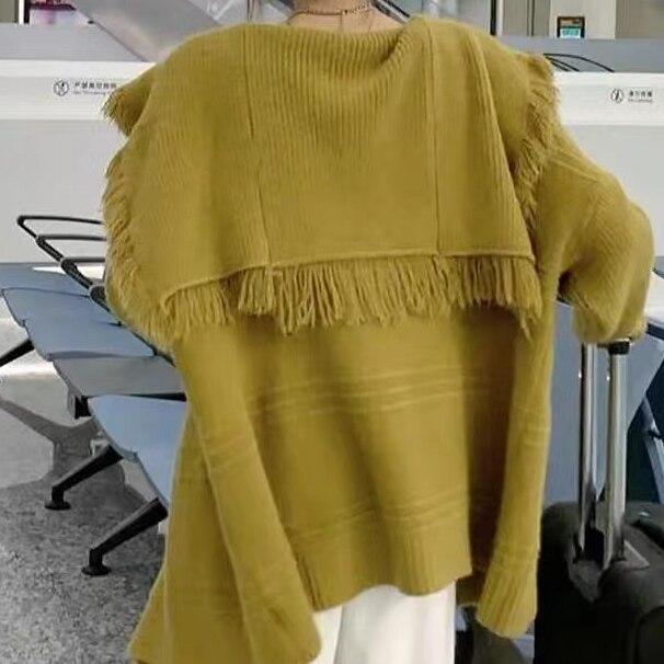 

Осенний сексуальный кардиган с длинным рукавом, зимний повседневный дизайн, свитер, модные свободные длинные кардиганы, женское пальто, однотонный трикотаж 28396 XL жёлтый