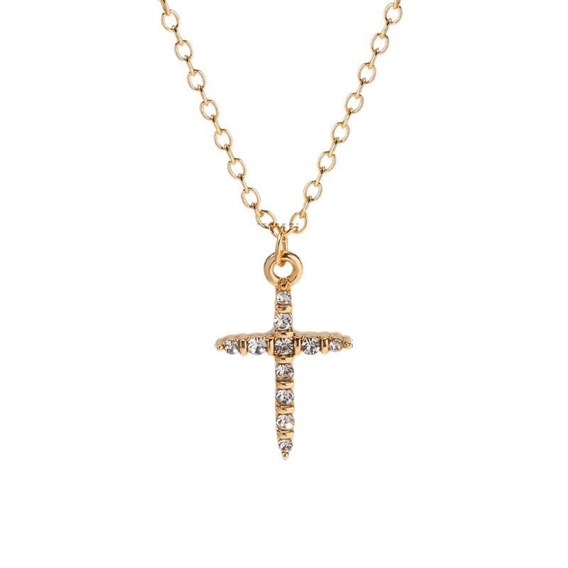 Gold cross necklace, European and American personalized high-end jewelry ins wind diamond alloy pendant for women