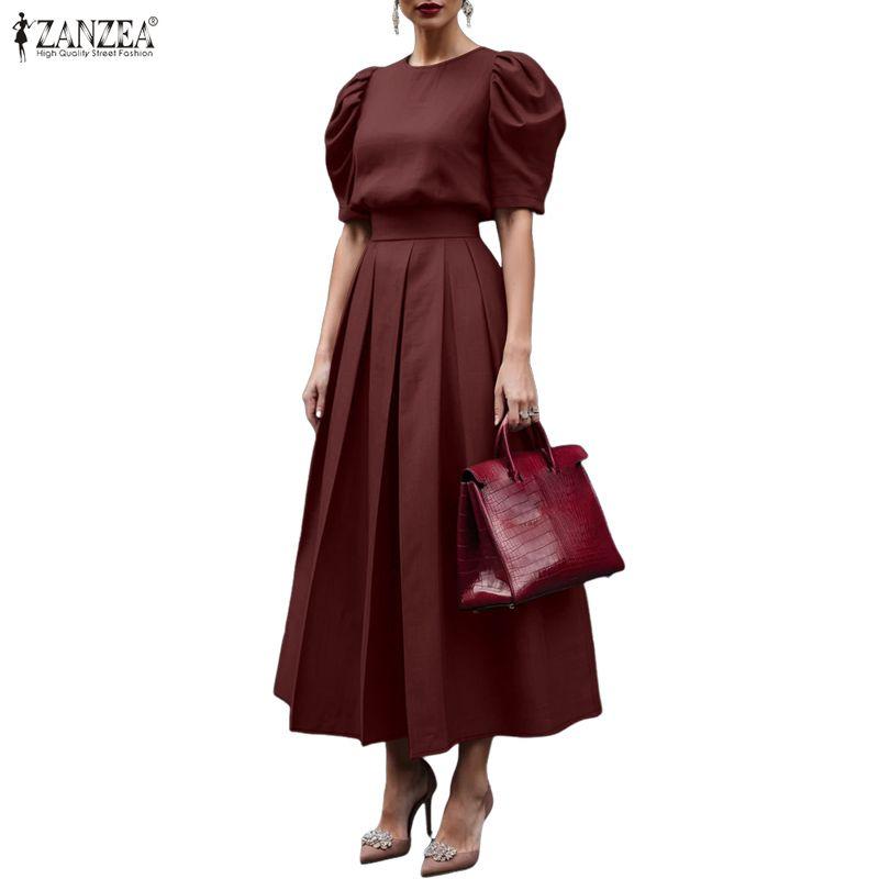 ZANZEA Women Short Sleeve Blouse and Long Skirts Elegant Casual Two Piece Suit Sets