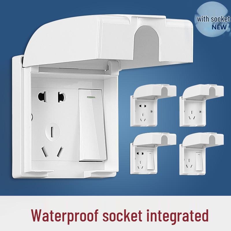Type 86 Waterproof Five-Hole Socket with Switch, Splash-Proof Box for Bathroom and Outdoor Use