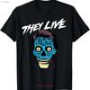 They Live Alien Großes Gesicht T-Shirt vintage gewaschen Mode Lässig Stilvoll Streetwear Oberteil für den Alltag Mann Dehnbar