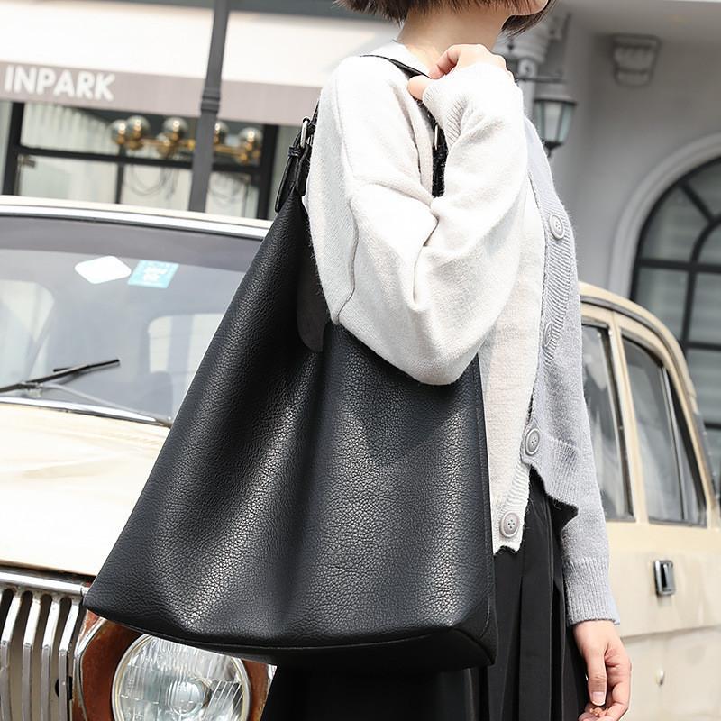 IELGY Korean version of simple lychee pattern handbag, casual pu leather mother bag, fashionable large-capacity shoulder women's bag