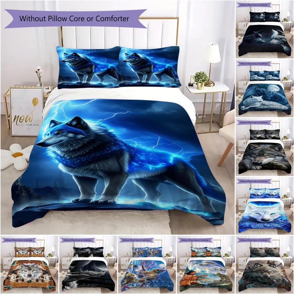 1PC Wolf Theme Bedding Quilt Set Quilt Cover Pillowcase Home Decoration Birthday Gift (1 * duvet cover + 2 * pillowcase, without core)A8