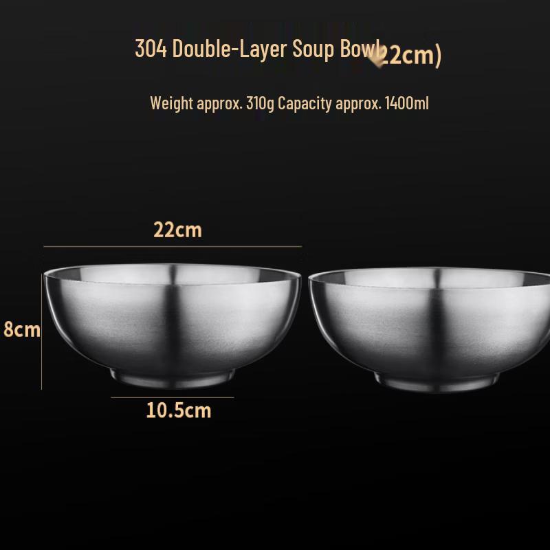 

ZISIZ 22cm Stainless Steel Insulated Soup Bowls (2-pack)