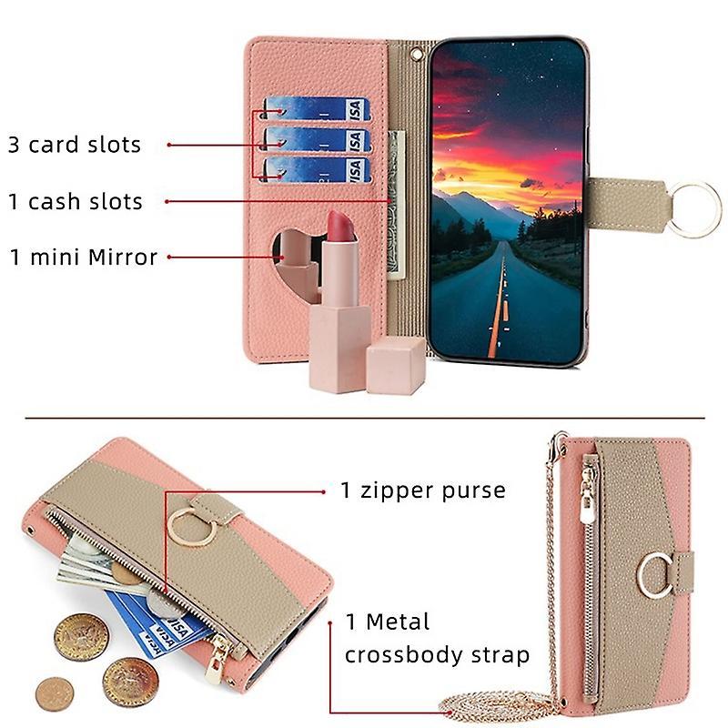 For Oppo F19/A74 4G Leather Case Zipper Wallet Phone Bag Cover with Chain Strap - Pink