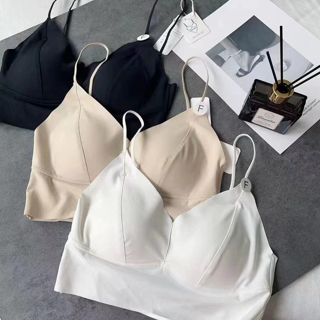 Thin Spring and Summer Seamless Ice Silk Backless Sexy Hollow Out Cross-Strap Fixed One-Piece Thin Cup Women's Underwear