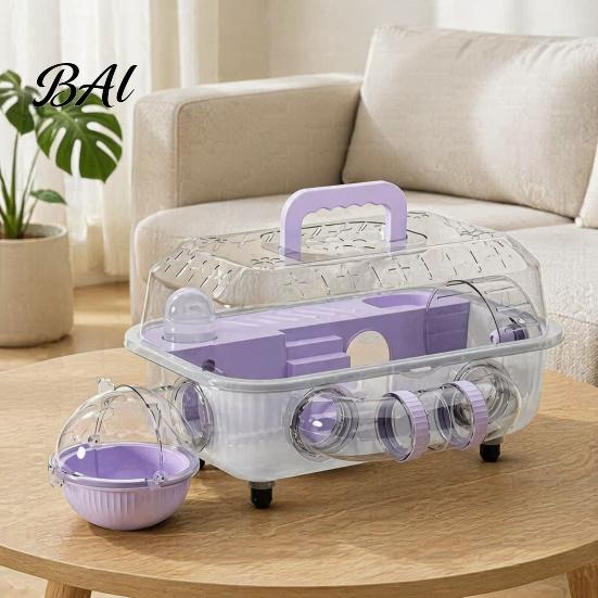 Pet Cage with Stairs Hamster Tunnel, Transparent House Running Wheel Golden And Water Dispenser, 2-Tier Habitat Playpen for Small Pets Breathable