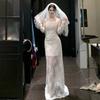 Vintage Light Wedding Dress Lace Mori Suspender Bridal Morning Robe Women's Engagement Banquet Birthday Dress Fishtail Go Out Gauze Skirt