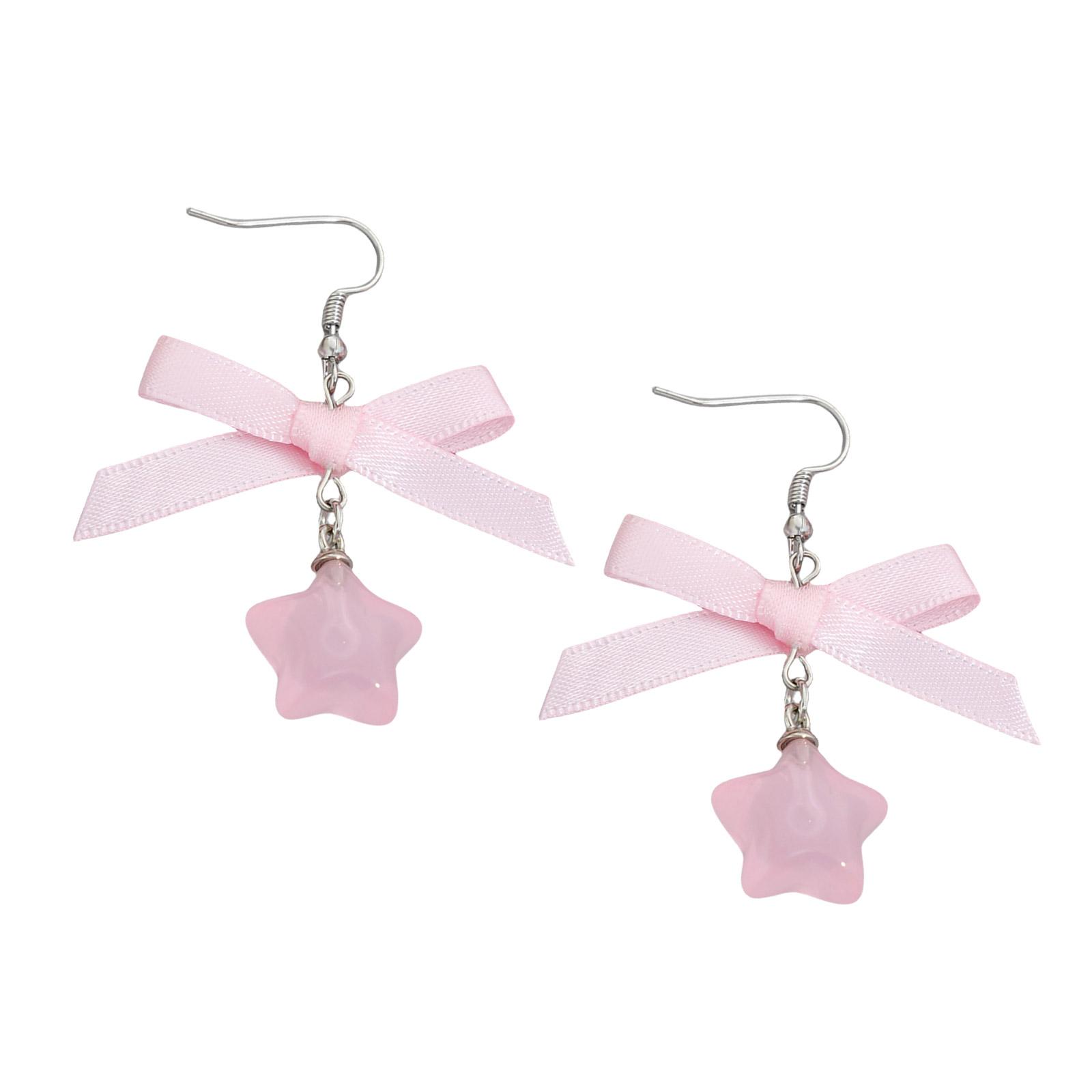 

Comfortable Bowknot Ribbon and Star Dangle Earrings for Women Acrylic Fashion Accessory Add Charm to Fashion Outfit розовый