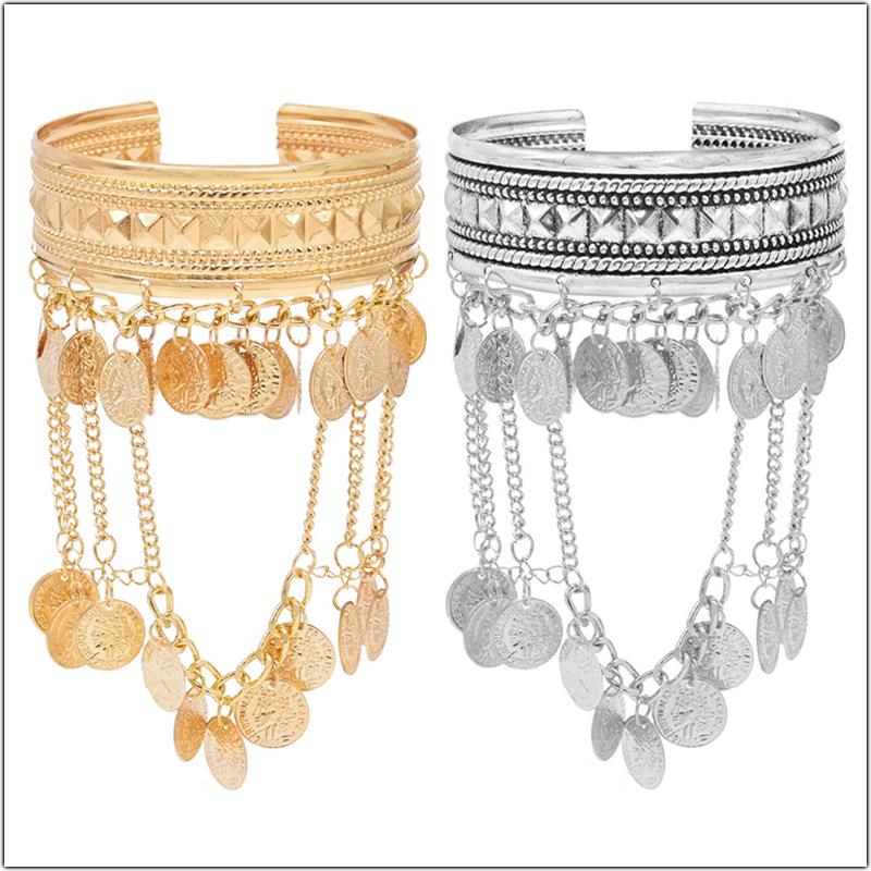 Stylish Ethnic Dance Cuff Armband & Long Dangle Earrings Set