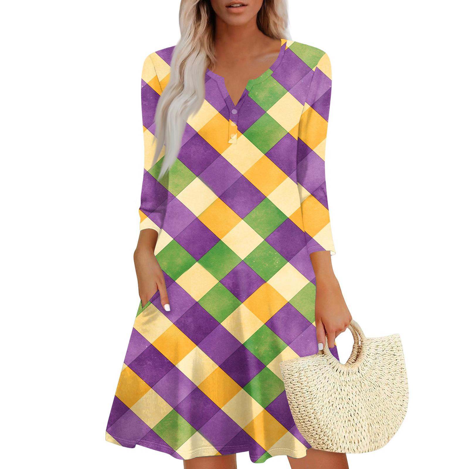 

Women s Dress Loose V Neck Three-quarter Sleeve With Pockets Dress XL жовтий