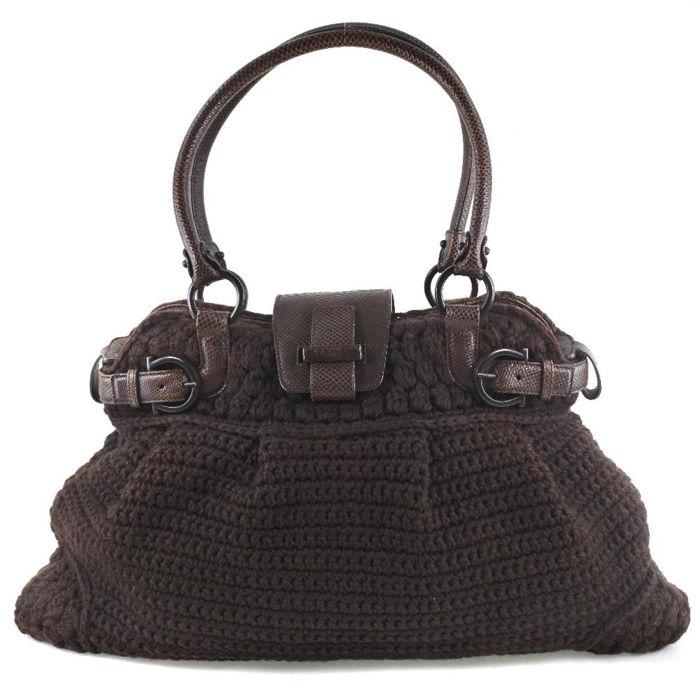 

Salvatore Ferragamo Shoulder Bag EZ-21 5803 Brown Brown Calfskin/knit Women Used