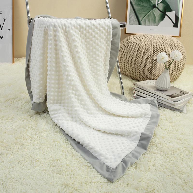 Newborn Mung Bean Velvet Soothing Baby Swaddle Blanket with Double Layer Edging and Bubble Press Design