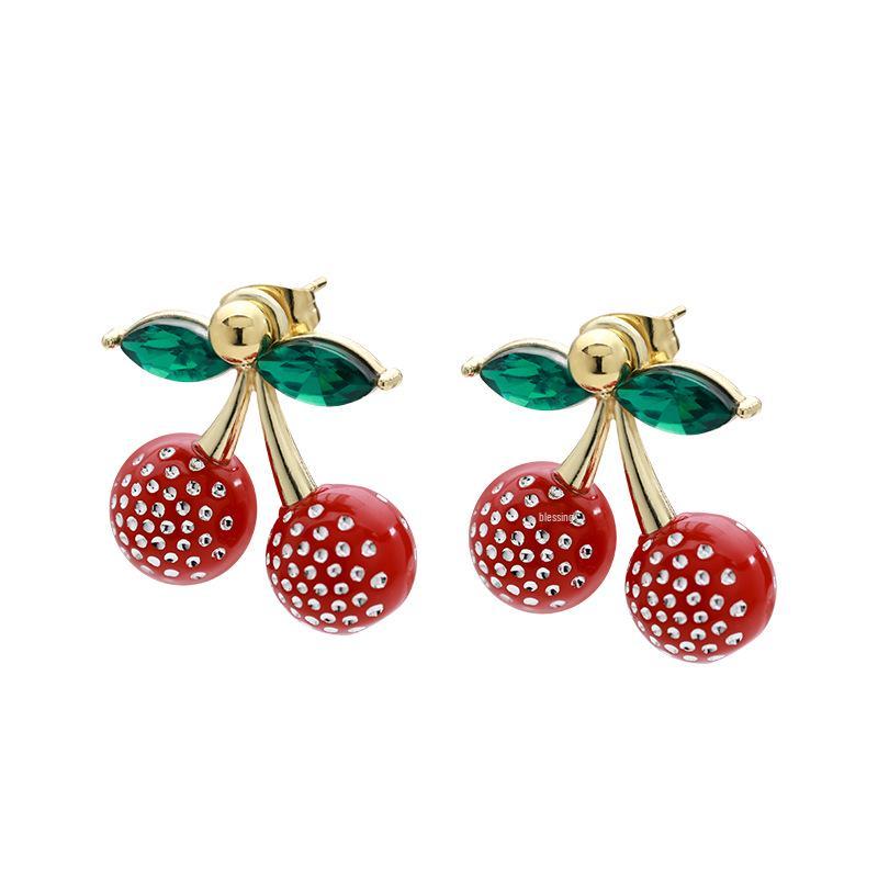 Vibrant 3D Cherry Rhinestone Earrings: Sweet, Fresh, and Versatile Daily Accessory