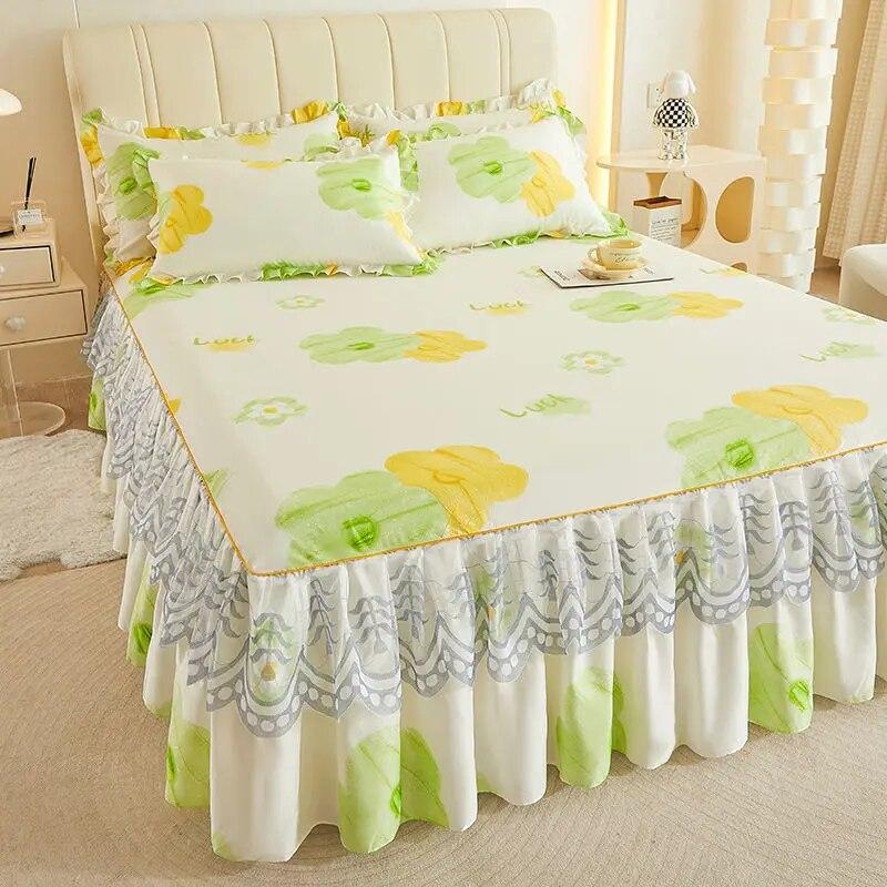 1pcs Korean Style Small Fresh Bed Skirt, Non Slip Bed Cover, Bed Sheet, Bed Cover, Mattress Protection Cover, Single Double Bed