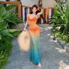 The Wind Gradually Changes the Split Long Skirt Three-piece Bikini Swimsuit Small Chest Gathered To Cover the Meat and Show Thinness Sexy Beach Skirt
