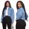 Women's New Ripped Denim Jacket with Torn Holes