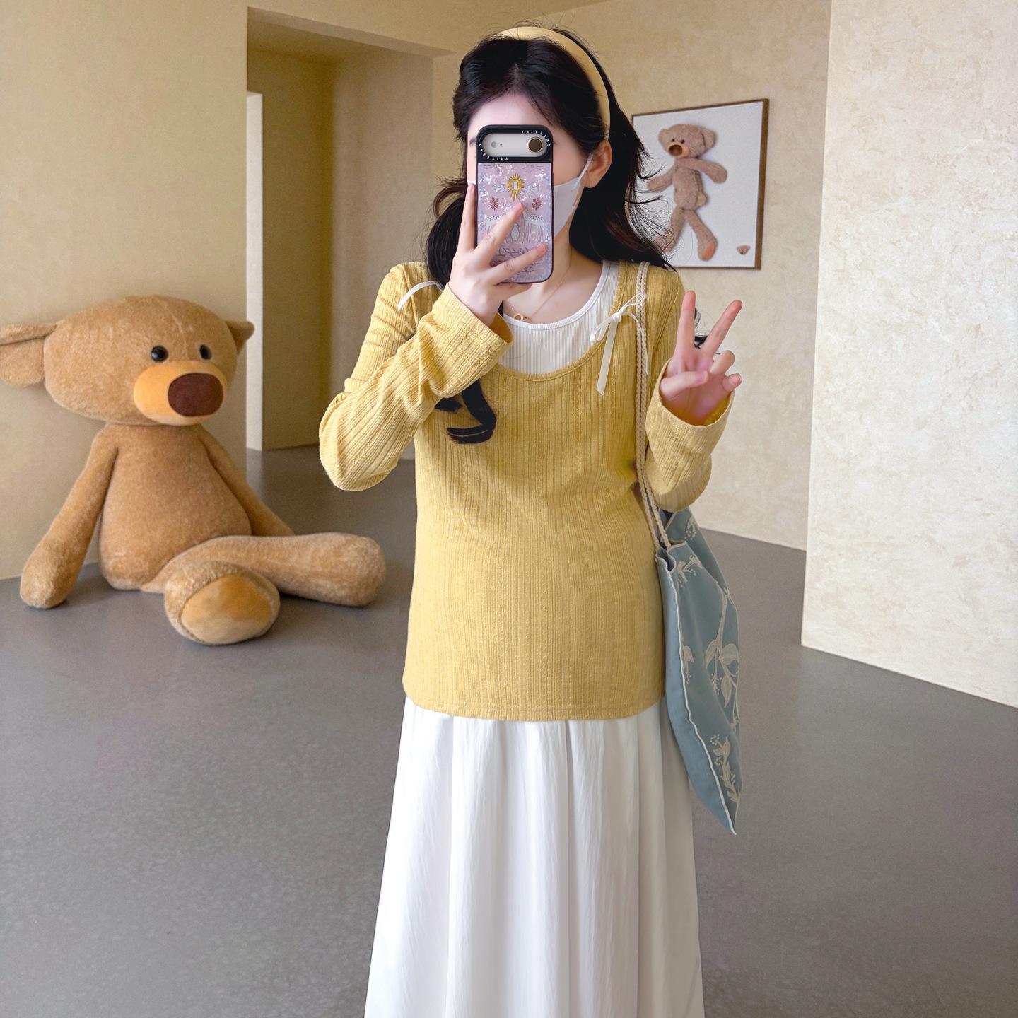 Korean Style Spring 2026 Maternity Dress: Sweet, Loose Two-Piece Set M