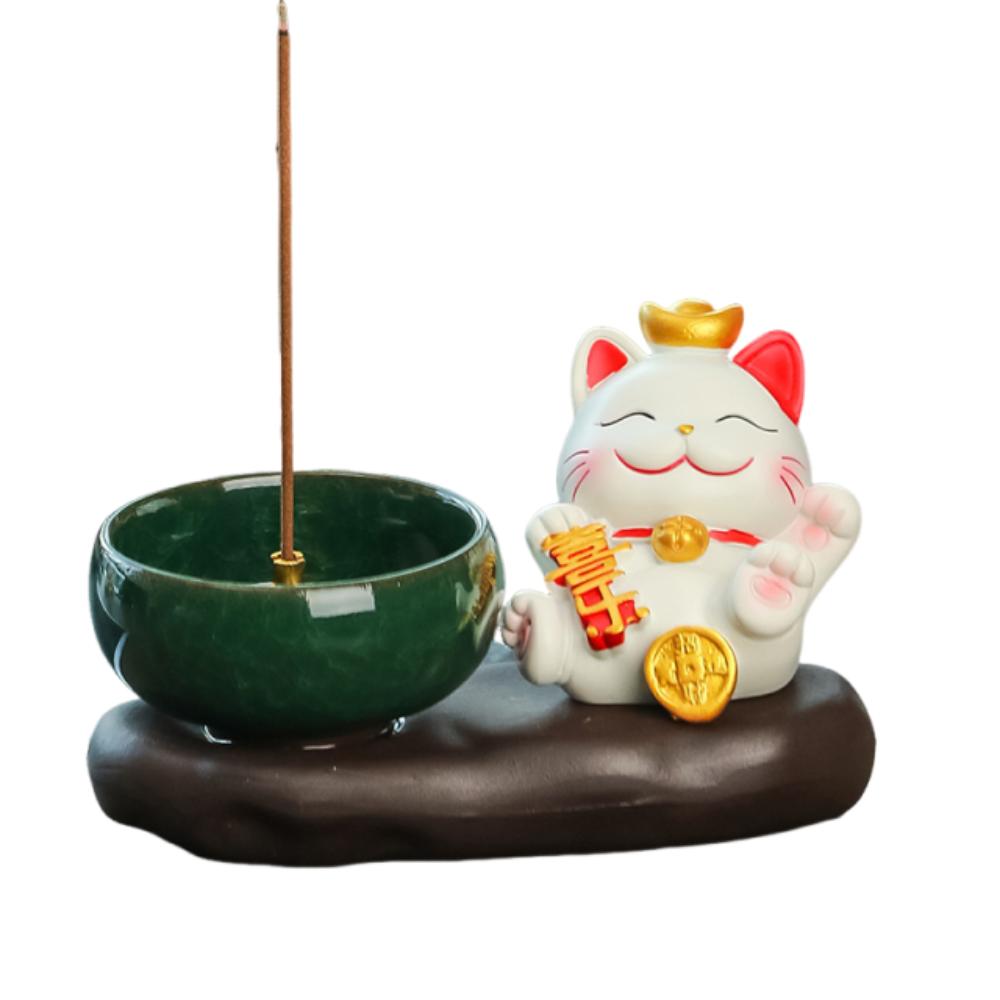 Gift Creative Lucky Cat Incense Burner Chinese Style Ceramic Aromatherapy Base Cute Zen-like Tea Table Oraments Offices