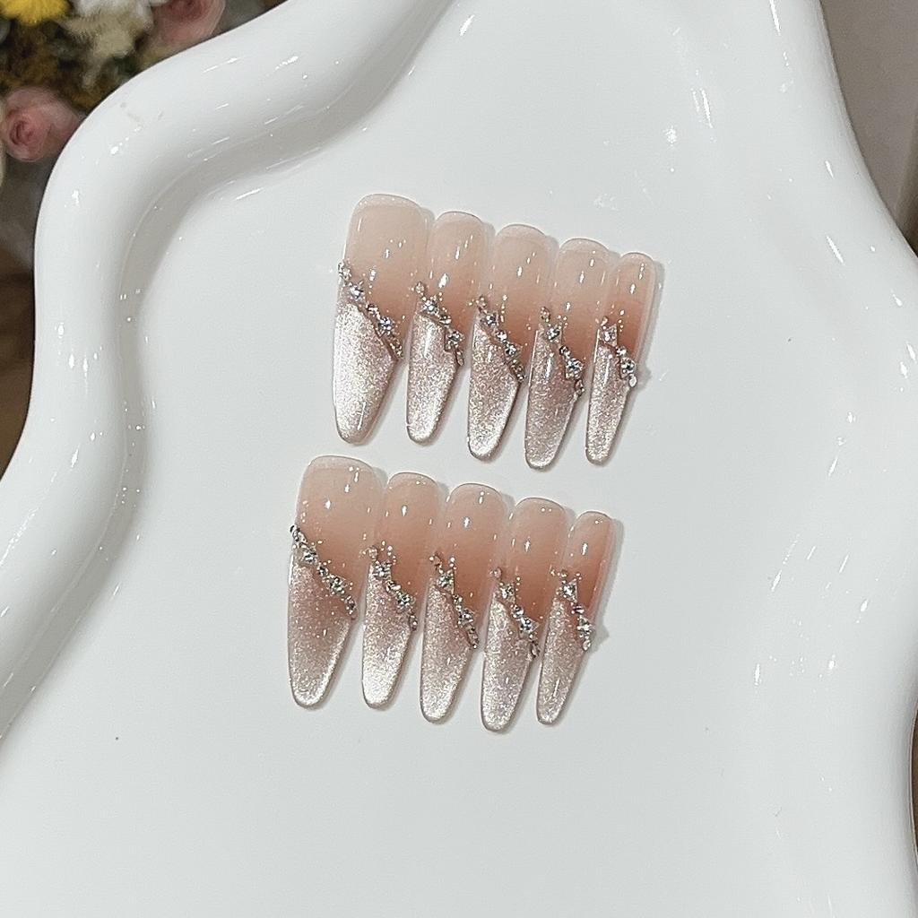 Pear Blossom Tears Spring Atmosphere Feeling Pink Light Irregular Oblique French Cat Eye Broken Diamond Wear Armor