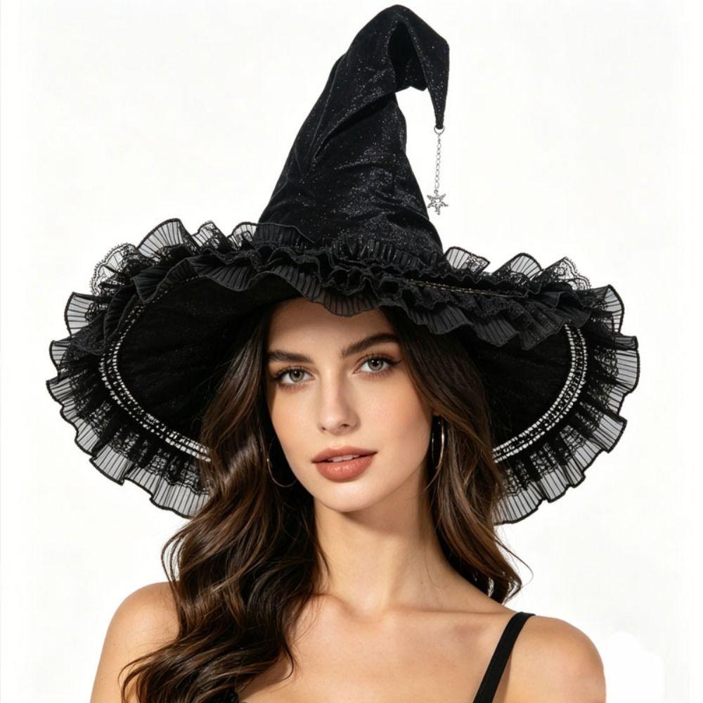 Lace Lolita Witch Hat Star Pendant Wizard Cap Party Props Halloween Hat Cosplay Event