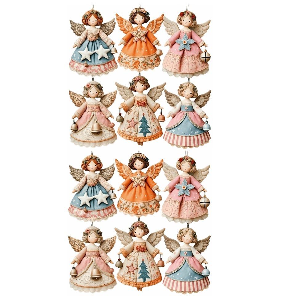 12pcs Colorful Design Christmas Hanging Wooden Xmas Decor Sweet Girl-Shaped Pendant New Year Gift