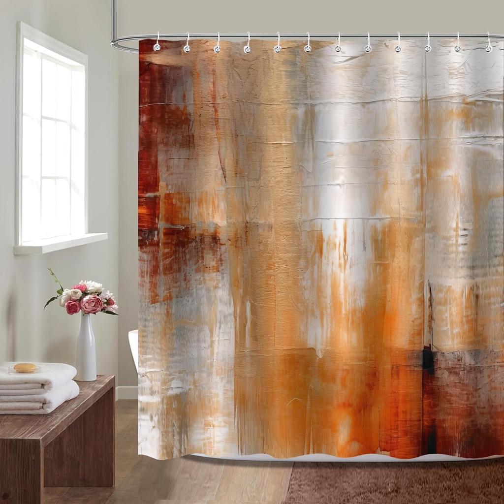 Rust Texture Shower Curtain Brown Orange Gray Abstract Design Industrial Chic Decor Waterproof Bath Linen Artistic Home Decor