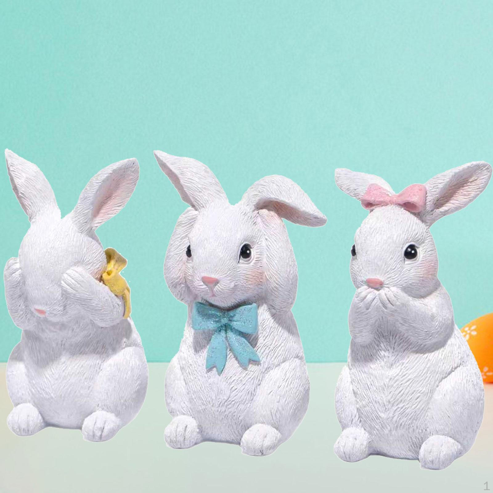 

3x Easter Bunny Figurines Statues Art Desktop Ornament Decorations Animal Sculptures for Home