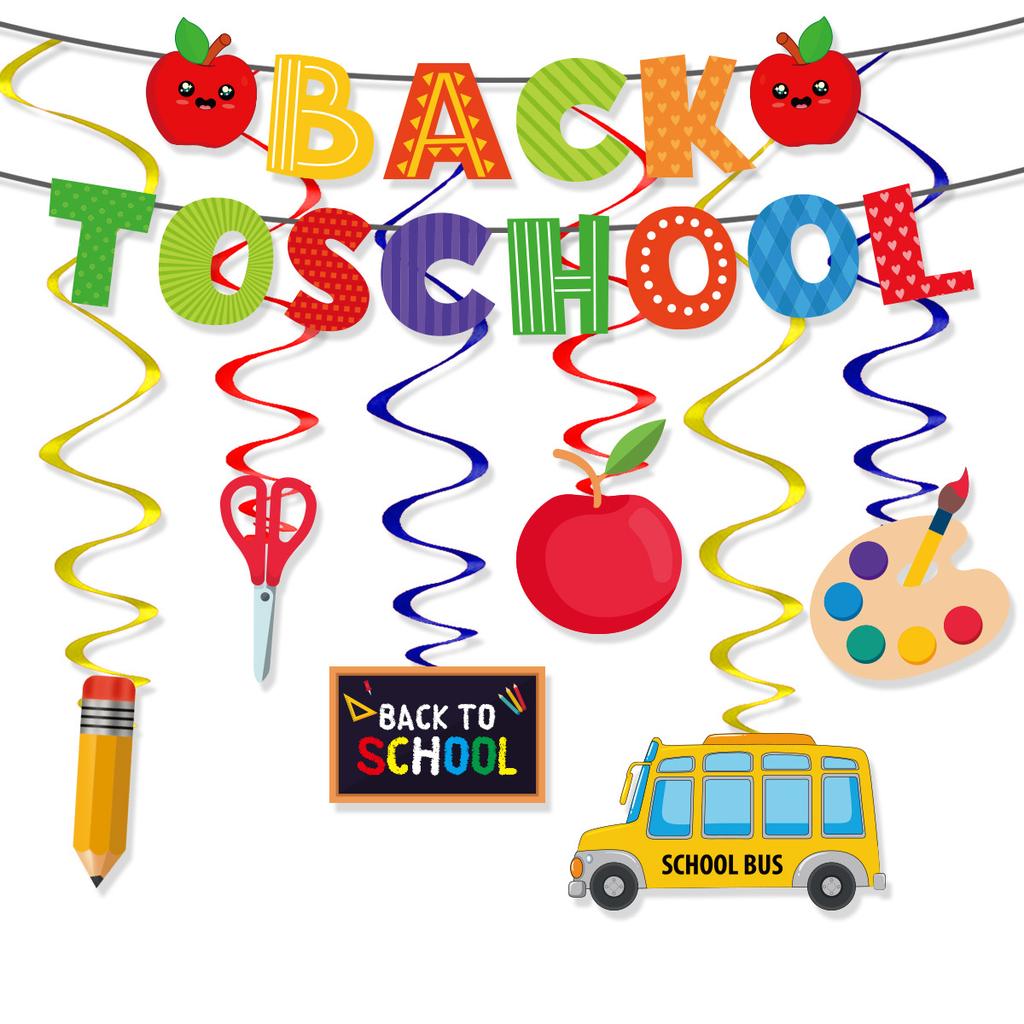 School Season Back To School Season La Flag La Flower Apple School Bus Pencil Spiral Pendant Customization