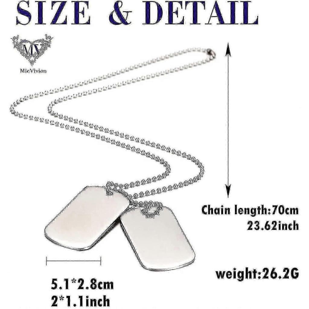 Army Style Double Dog Tag Pendant Mens Necklace, Biker 70cm Ball Chain-Yvan