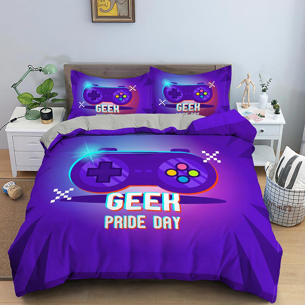 Comforter Gamer Bedding Set Luxury Retro Game Handle Queen Teen Boy Girl Gamepad Print Quilt/ 2/3Pcs