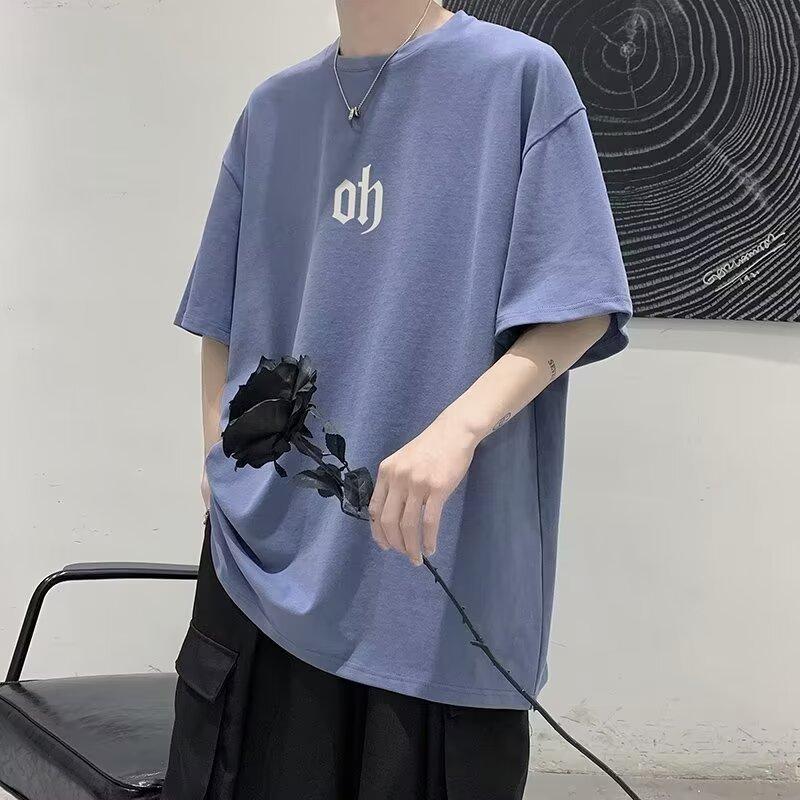 

Мужская модная футболка с круглым вырезом и короткими рукавами с принтом для лета, свободный повседневный топ 5XL джинсовый синий