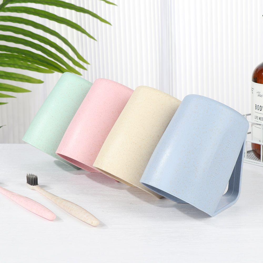Eco-Friendly With Handle Toothbrush Mouthwash Water Mug Plastic Cup Wheat Straw Tumblers Mug Cup