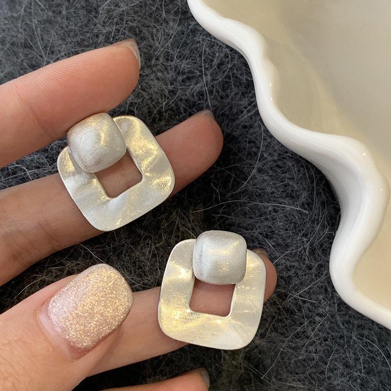 Trendy Frosted Geometric Square Stud Earrings for Women