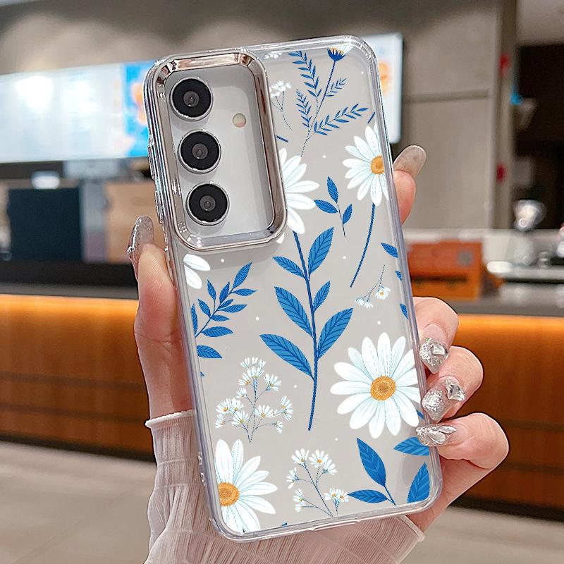 Tropical Leaf Floral Case For iPhone 18 Pro Max Plating Lens Clear Soft Cover For iPhone 17 16 15 14 13 Pro Max 17E 16E