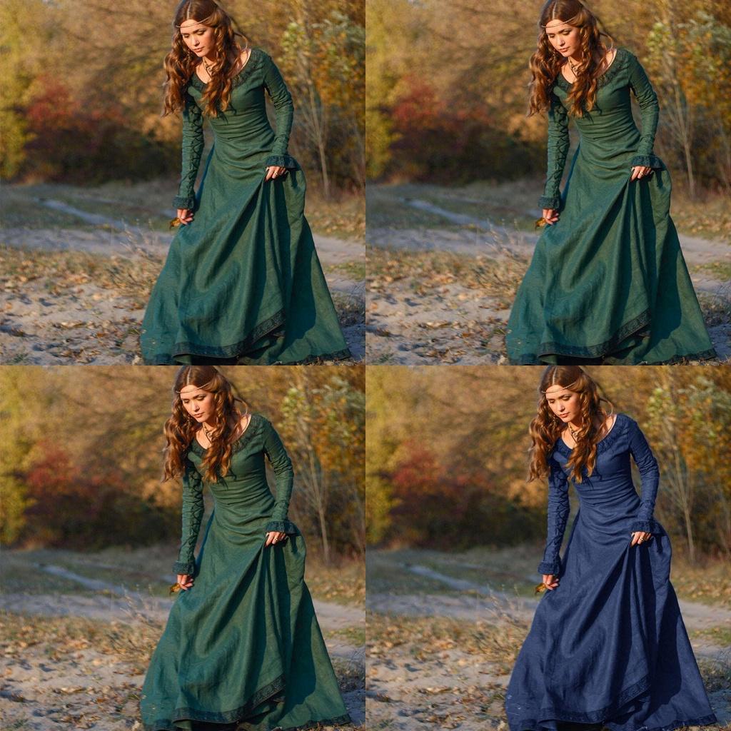 Elegante Abito Medievale da Donna con Maniche Lunghe per Eventi Cosplay Gotici di Halloween