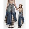 Vintage High Waisted Denim Skirt Irregular Wash Slimming American Retro Patchwork Cowgirl Skirt
