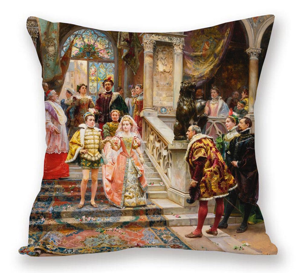 European Royal Woman Beauty Portrait Painting Cushion Covers Decorative Pillow Case For Sofa 45X45cm