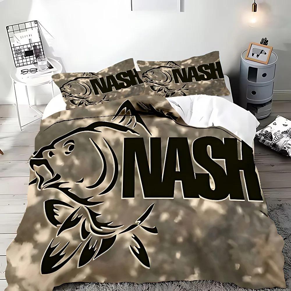 Housse de couette taie d'oreiller parure de lit Logo N-Nash Fishing Adulte Garçon Fille Décoration de chambre Cadeau enfant Simple Double Grande Taille 135x200cm (3pcs)
