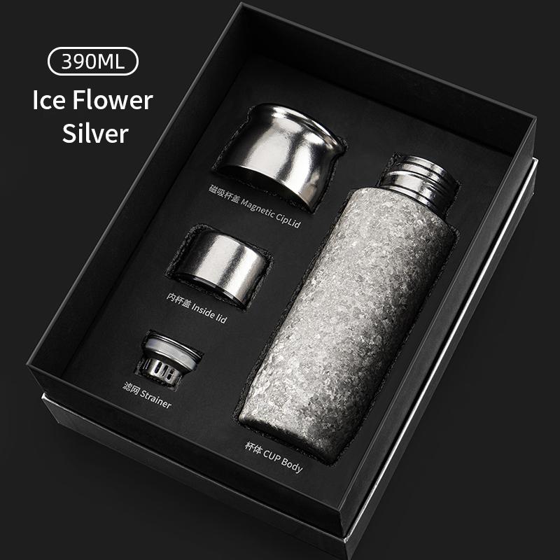 Yurtrain New Material 390ml Pure Titanium Double Wall Insulated BPA Free Water Bottle Portable Tea Cup Ice Flower Paint 24hr 390ml