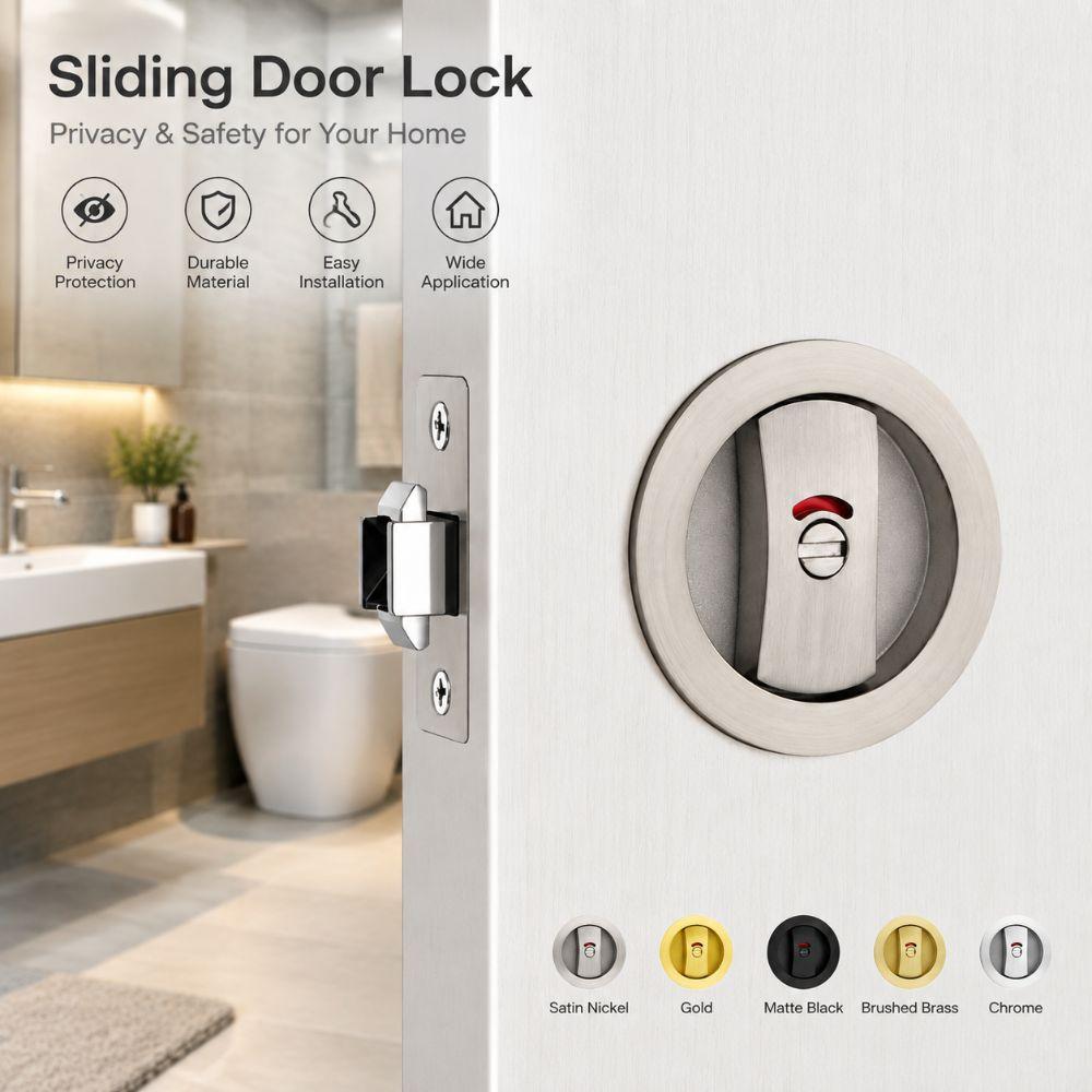 Zinc Alloy Pocket Door Lock Self-Locking Keyless Lock Premium Sliding Privacy Lock Home