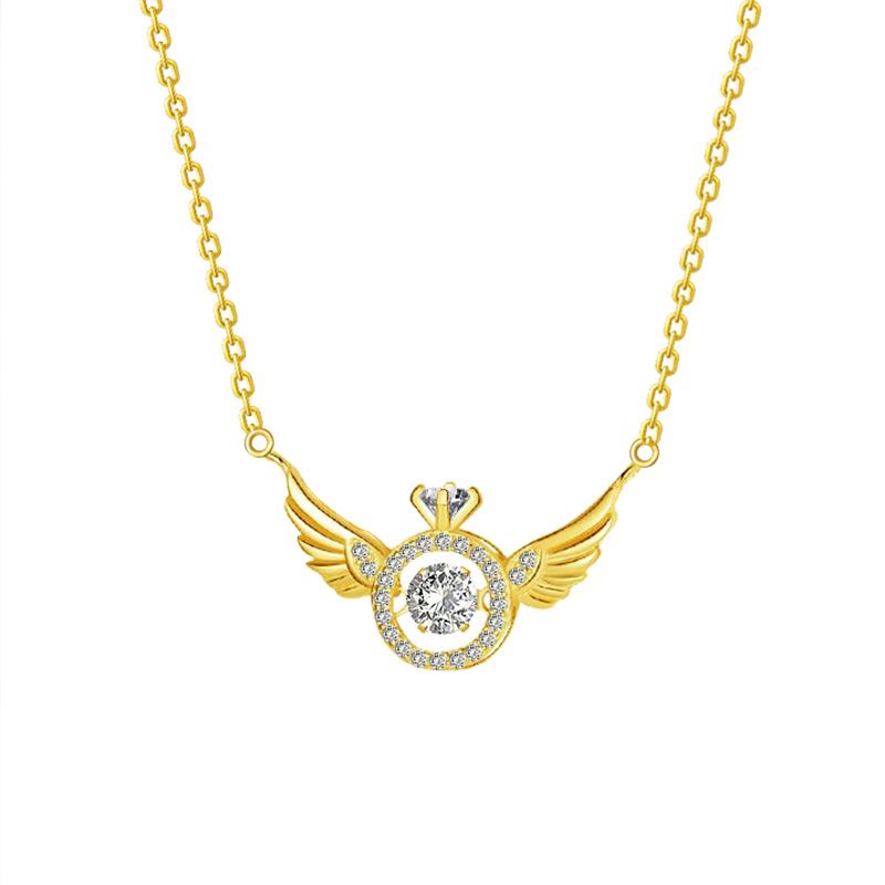 S925 Sterling Silver Wing Pendant Necklace with Zircon, Crown Design, Light Luxury for Women 925 Silver