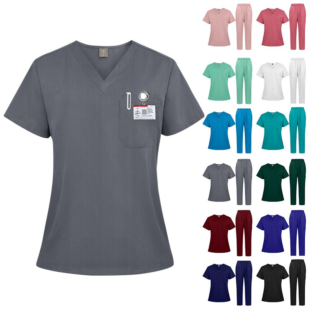 3Xl Men'S And Women'S Casual Loose Large Size Wind Hand Washing Clothes Doctor Nurse Clothes Work Clothes Solid Color Set Short Sleeves